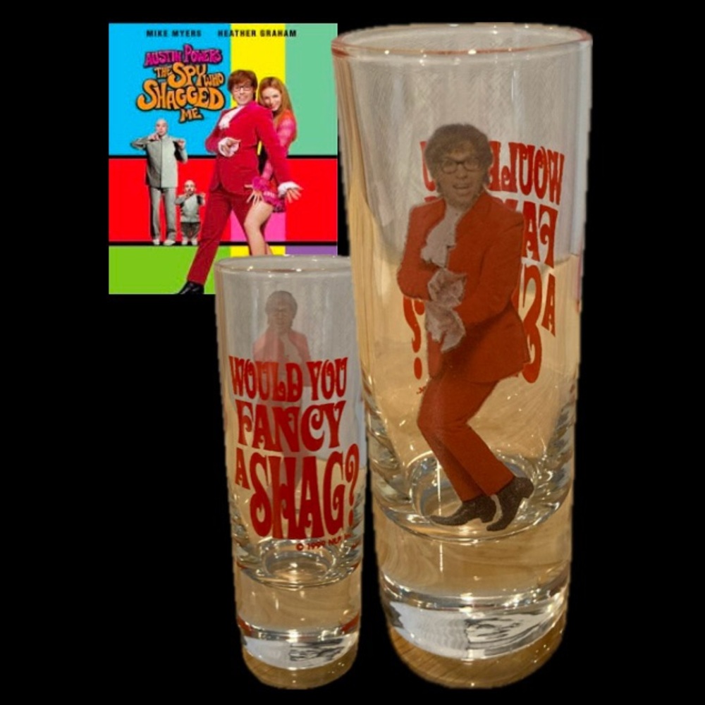 RARE 4 inch tall shot glass, “Austin Powers  The Spy Who Shagged Me”